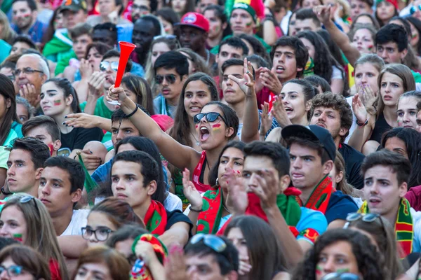 Aficionados portugueses durante el partido — Foto de Stock