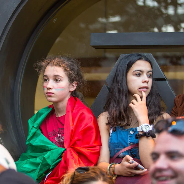 Fãs portugueses durante o jogo — Fotografia de Stock