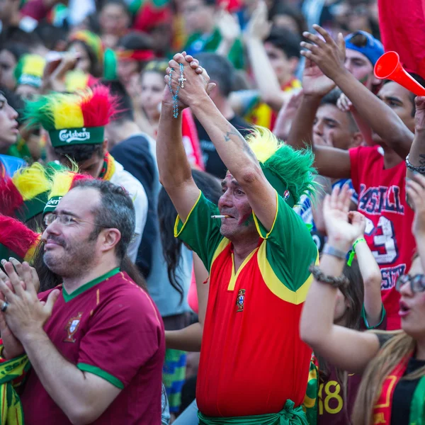 Aficionados portugueses durante el partido — Foto de Stock