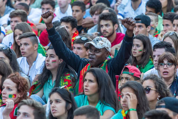 Során a labdarúgó-mérkőzés portugál szurkolók — Stock Fotó