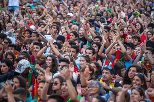 Során a labdarúgó-mérkőzés portugál szurkolók — Stock Fotó