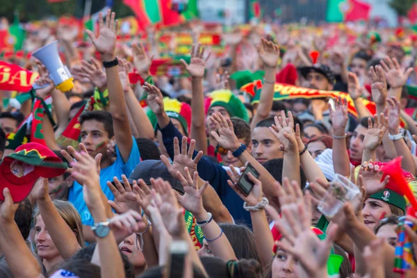 Portugalská fanoušci během fotbalového utkání — Stock fotografie