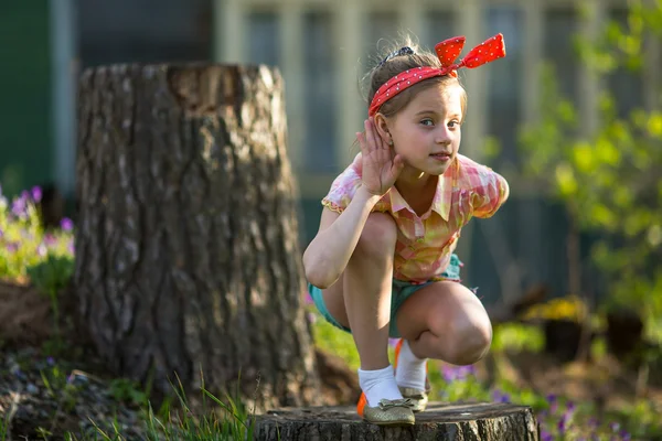 Little naughty girl outdoors — Stock Photo, Image