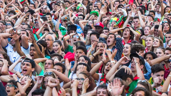 Portugiesische Fans während eines Fußballspiels — Stockfoto