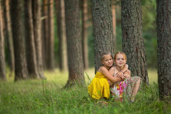 Duas meninas em uma floresta — Fotografia de Stock