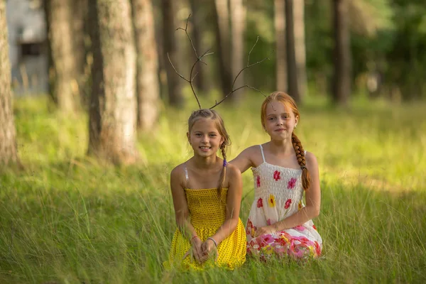 Little girls in forest — Stock Photo, Image