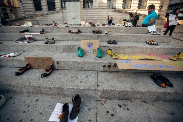 Porto Portugal Sep 2020 Den Globala Klimatstrejken Deltagarna Ordnade Installation — Stockfoto