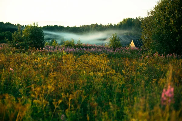 Remote Russian Village Early Morning Dawn — Stock Photo, Image