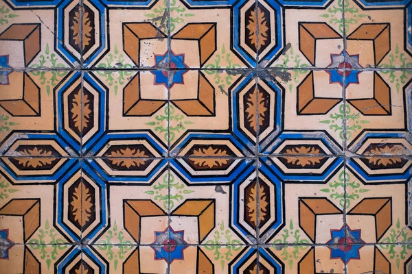 Traditionell Gammal Kakel Vägg Gatan Målade Tenn Glaserade Azulejos Keramiska — Stockfoto