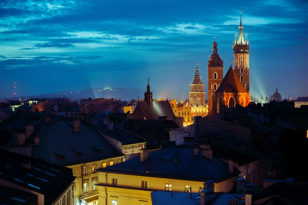 Vista Superior Centro Cidade Velha Noite Cracóvia Polônia — Fotografia de Stock