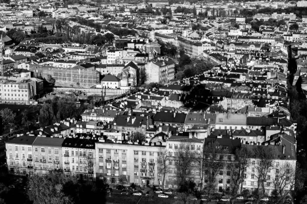 Widok Lotu Ptaka Kraków Zabytkowym Centrum Miasta Czarno Białe Zdjęcie — Zdjęcie stockowe