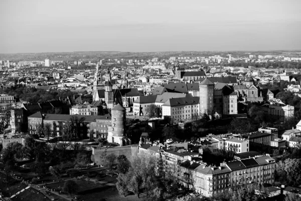 Vue Sur Cracovie Dans Centre Historique Ville Photo Noir Blanc — Photo