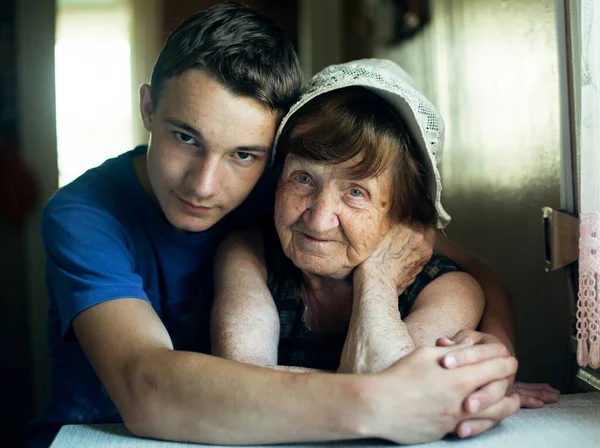 Portrait Old Woman Her Grandson — Stock Photo, Image