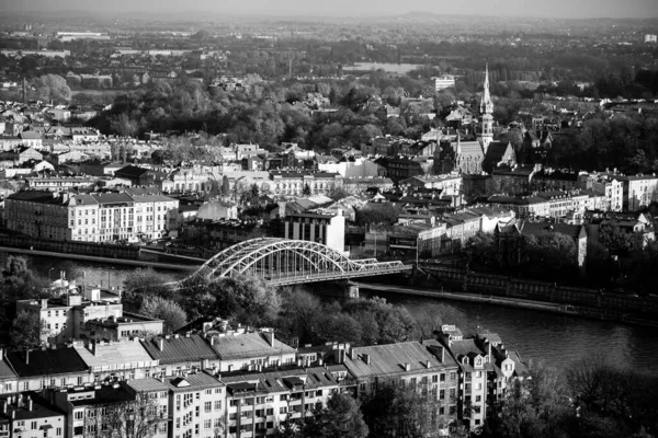 Vue Dessus Vistule Dans Centre Ville Cracovie Pologne Photo Noir — Photo