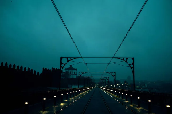 View Dom Luis Iron Bridge Cloudy Weather Night Porto Portugal — Stock Photo, Image