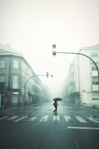 View Deserted Foggy Street Porto Portugal — Stock Photo, Image