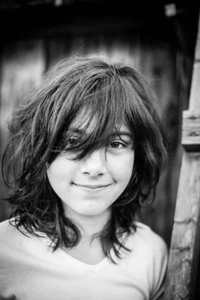 Retrato Una Adolescente Foto Blanco Negro — Foto de Stock