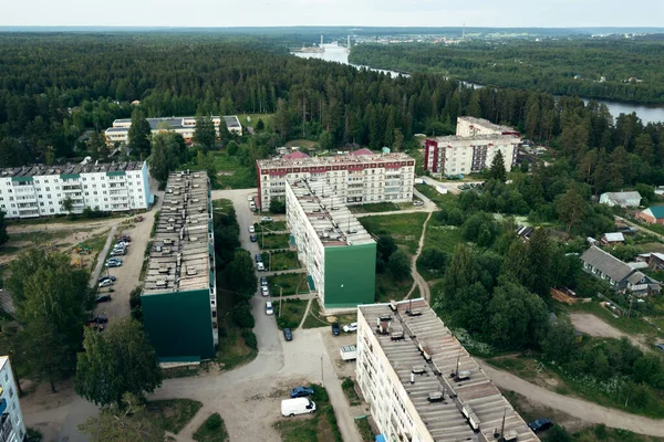 Vista Superior Aldeia Urbana Rio Nikolsky Svir Região Leningrado Rússia — Fotografia de Stock