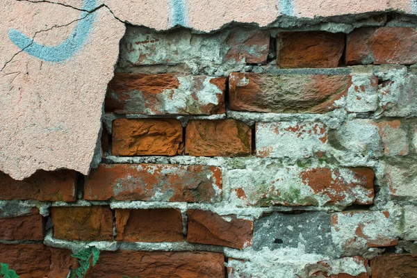 Consistenza Vecchio Muro Mattoni Con Intonaco Danneggiato — Foto Stock