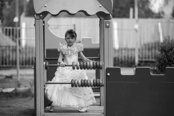 Child Girl Street Playground Black White Photo — Stock Photo, Image