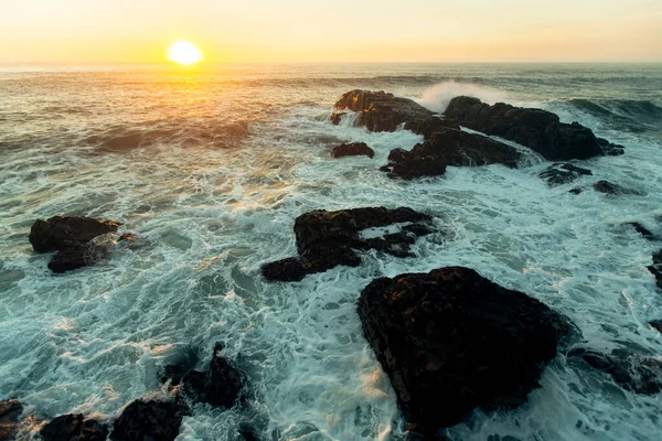 Vista Costa Atlántica Durante Una Hermosa Puesta Sol — Foto de Stock