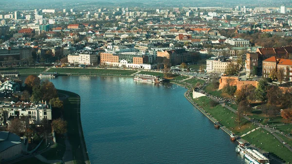Flygfoto Över Floden Vistula Den Historiska Stadskärnan Krakow Polen — Stockfoto
