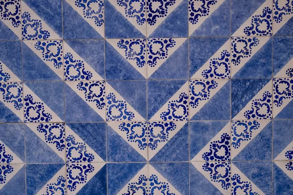 Traditionella Gamla Kakel Gatan Portugisiska Målade Tenn Glaserade Azulejos Keramiska — Stockfoto