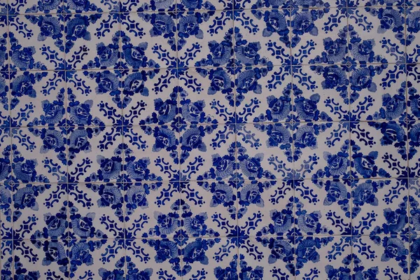 Staré Dlaždice Zdi Ulici Portugalské Malované Cín Glazované Azulejos Keramické — Stock fotografie