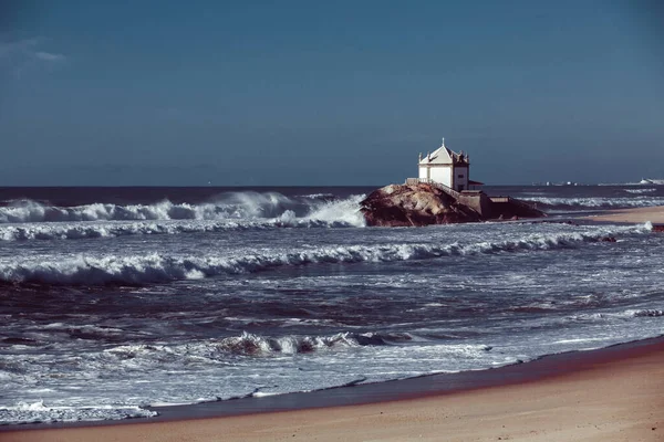 View Atlantic Ocean Chapel Senhor Pedra Coast Vila Nova Gaia — Stock Photo, Image
