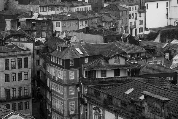 Vista Das Casas Antigo Centro Porto Portugal Foto Preto Branco — Fotografia de Stock