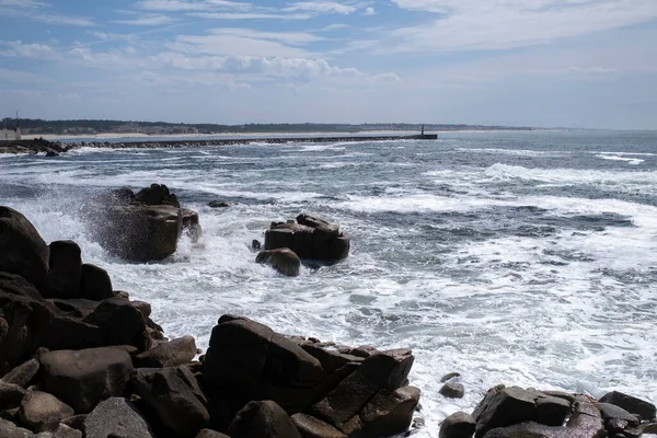 Vista Vila Conde Jetty Norte Atlántico Portugal — Foto de Stock