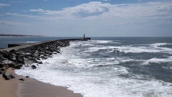 View Lighthouse Vila Conde North Jetty Portugal — Stock Photo, Image