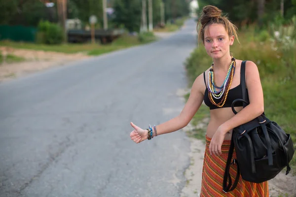 Girl stops car — Stock Photo, Image