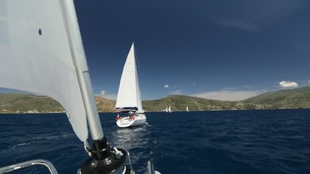 Sailboat in the calm sea. Sailing. Luxury yachts. — Stock Video