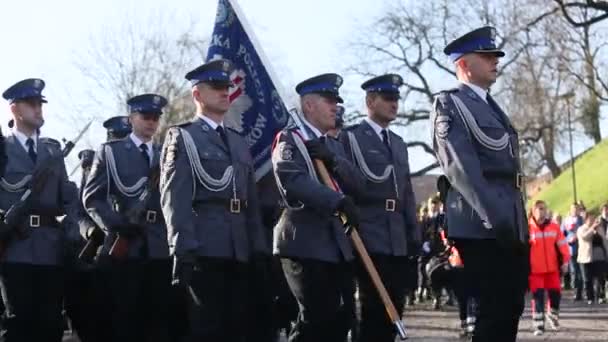 Uczestnicy obchody narodowe święto niepodległości Rzeczypospolitej Polskiej - to święto państwowe, obchodzone co roku z 1918 roku. — Wideo stockowe