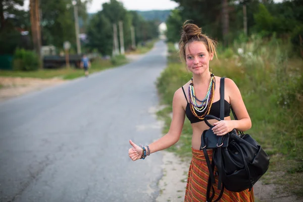 Girl stoping car — Stock Photo, Image