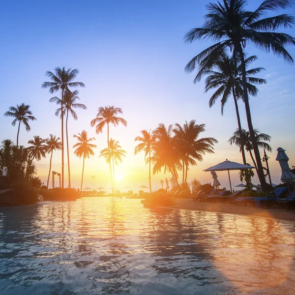 Piękny zachód słońca na tropikalnej plaży. — Zdjęcie stockowe
