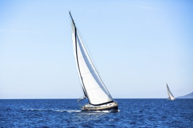 Yelkenli. Denizin üzerinde Regatta.