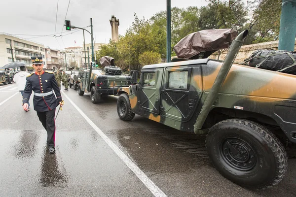 Unidentified participants and military equipment — Stock Photo, Image