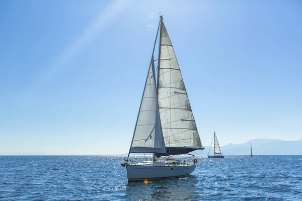 Ship yachts with white sails — Stock Photo, Image