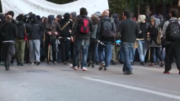 Protestos em Athens, Grecia . — Vídeo de Stock