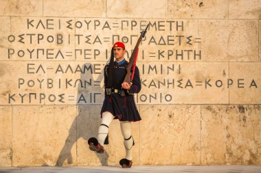 Meçhul asker mezarı koruyan evzone