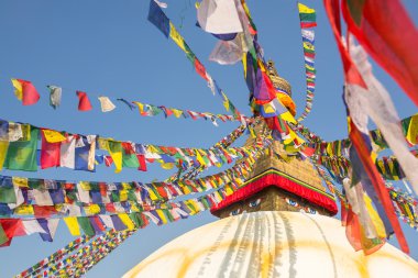 Nepal, sembolü ile renkli dua bayrakları.