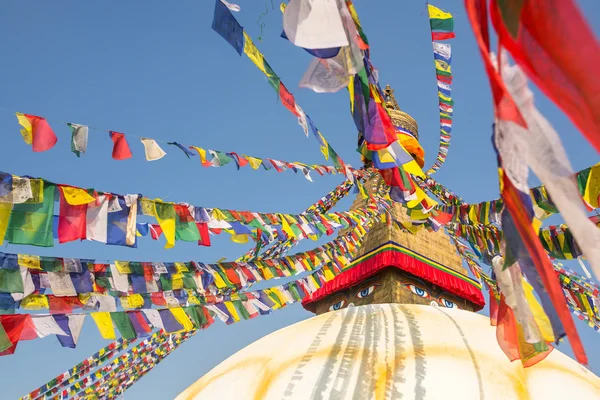 Symbol of Nepal, with colorful prayer flags. — Stock Photo, Image