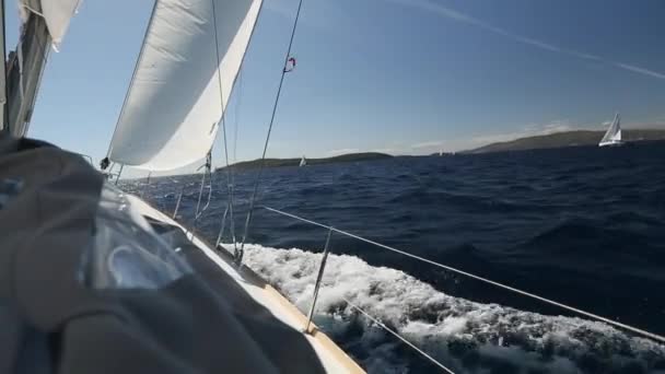 Navegar en el viento a través de las olas — Vídeos de Stock