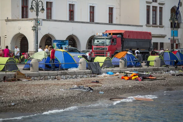 Réfugiés non identifiés à Kos, Grèce — Photo