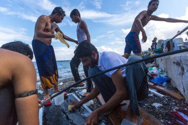 Unidentified refugees in Kos,Greece