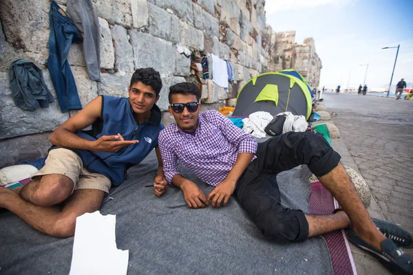 Unidentified refugees in Kos,Greece — Stock fotografie