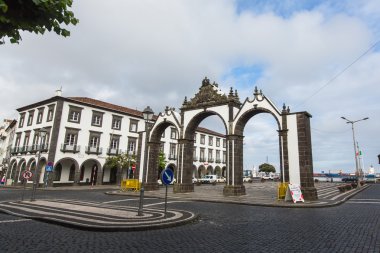 View of city gates in Ponta Delgada. clipart