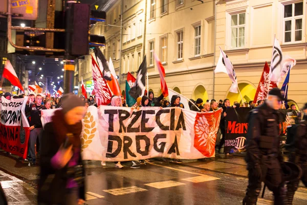 Nacionalisté protestu v centru Krakova. — Stock fotografie